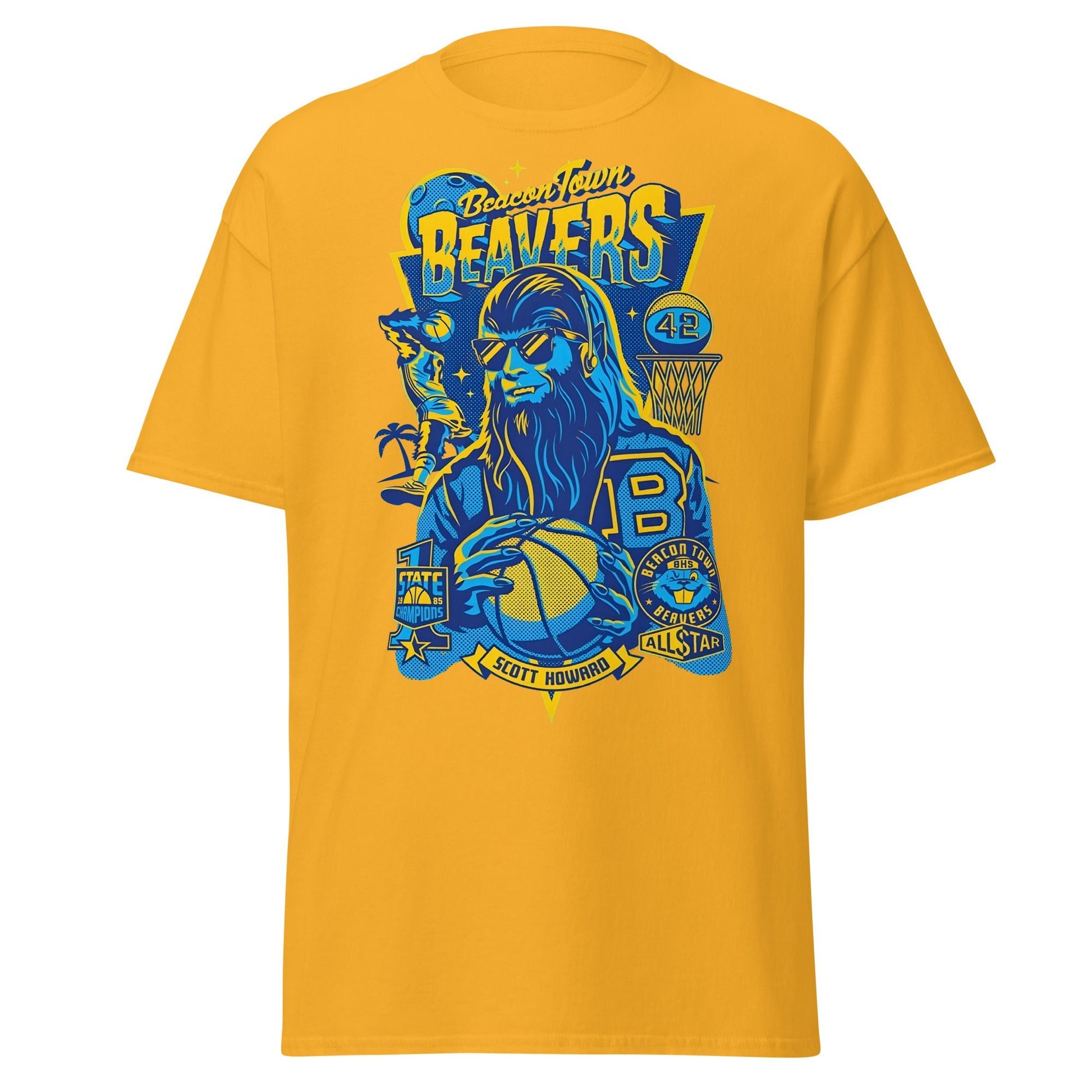 Beacon Town Beavers Basketball T-Shirt – Retro 80s Tee - Gold - T-Shirts Online