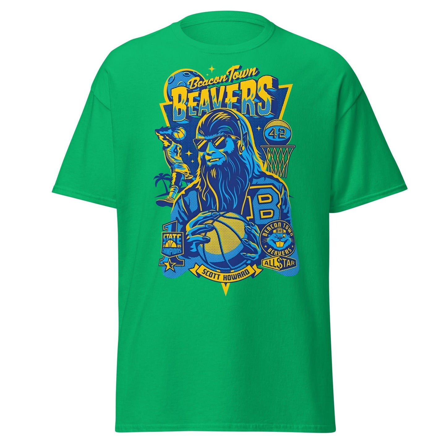 Beacon Town Beavers Basketball T-Shirt – Retro 80s Tee - Irish Green - T-Shirts Online