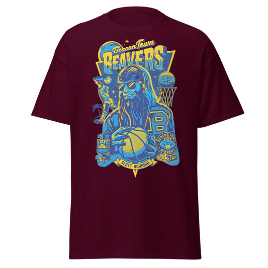 Beacon Town Beavers Basketball T-Shirt – Retro 80s Tee - Maroon - T-Shirts Online