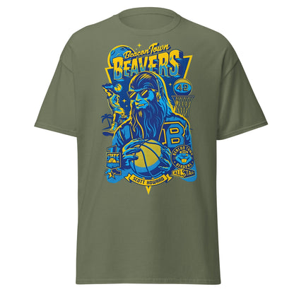 Beacon Town Beavers Basketball T-Shirt – Retro 80s Tee - Military Green - T-Shirts Online