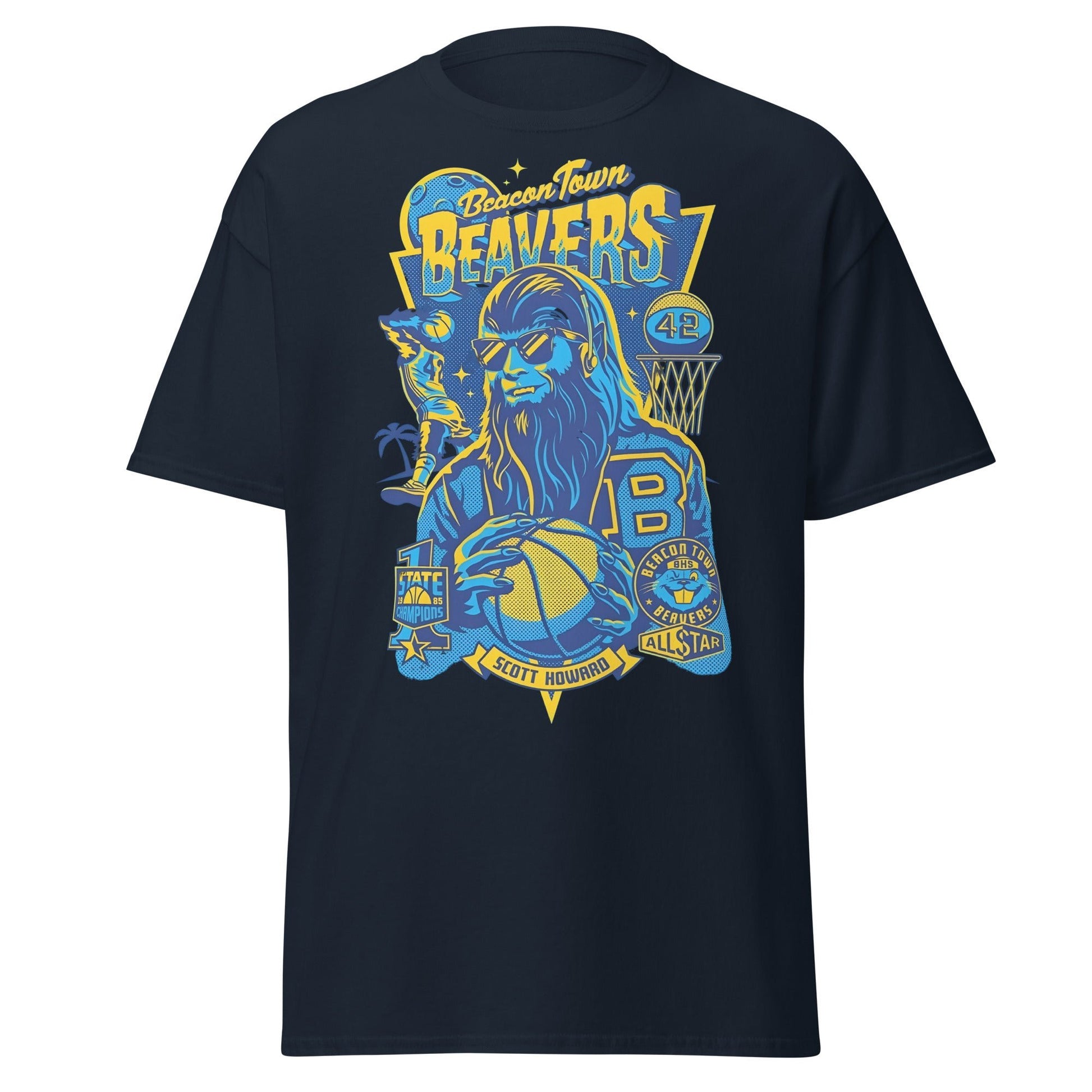 Beacon Town Beavers Basketball T-Shirt – Retro 80s Tee - Navy - T-Shirts Online