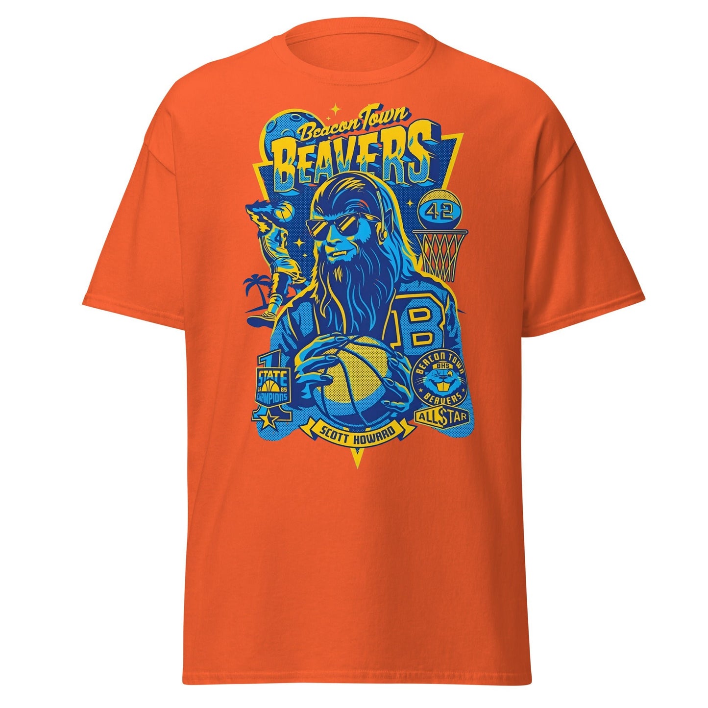 Beacon Town Beavers Basketball T-Shirt – Retro 80s Tee - Orange - T-Shirts Online