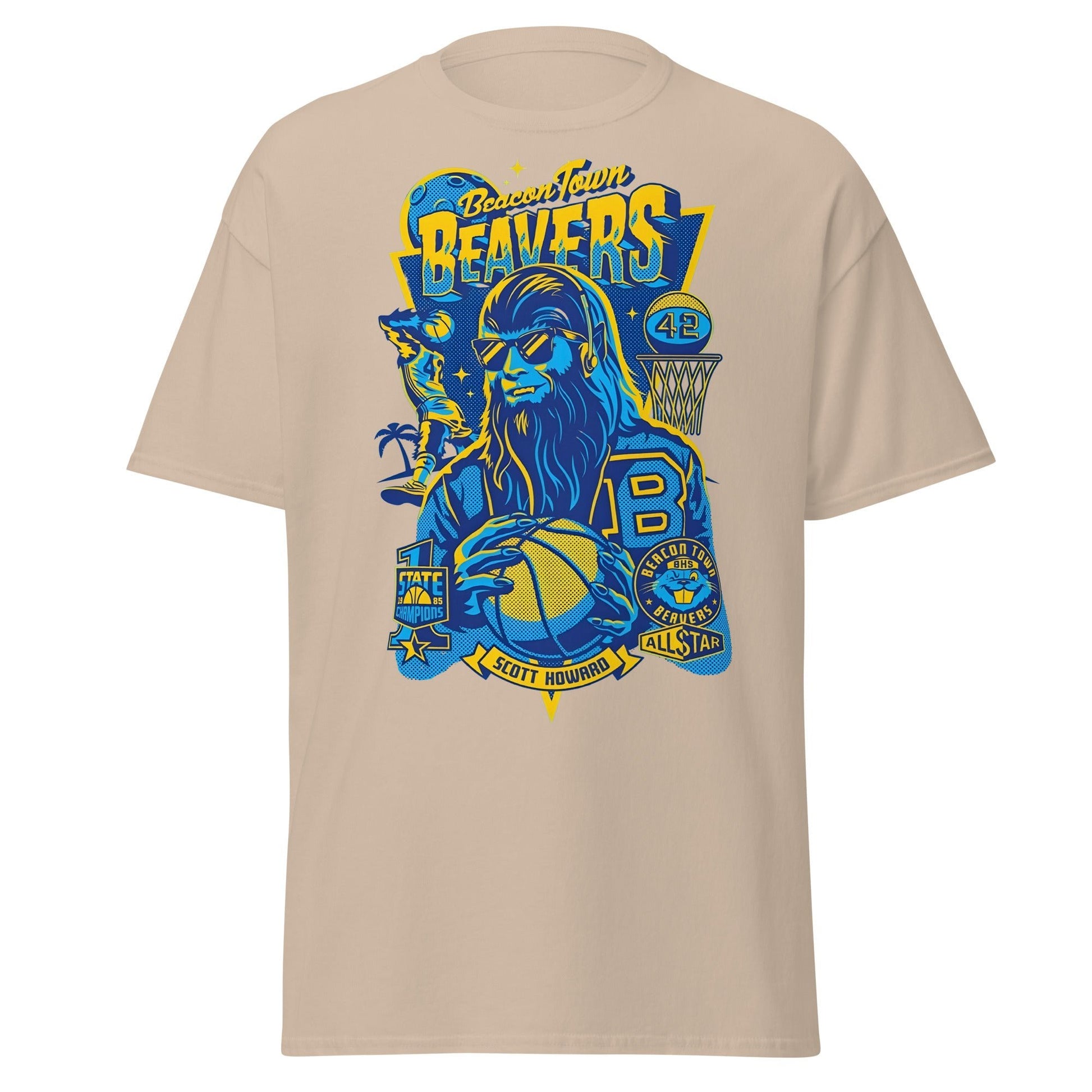 Beacon Town Beavers Basketball T-Shirt – Retro 80s Tee - Sand - T-Shirts Online