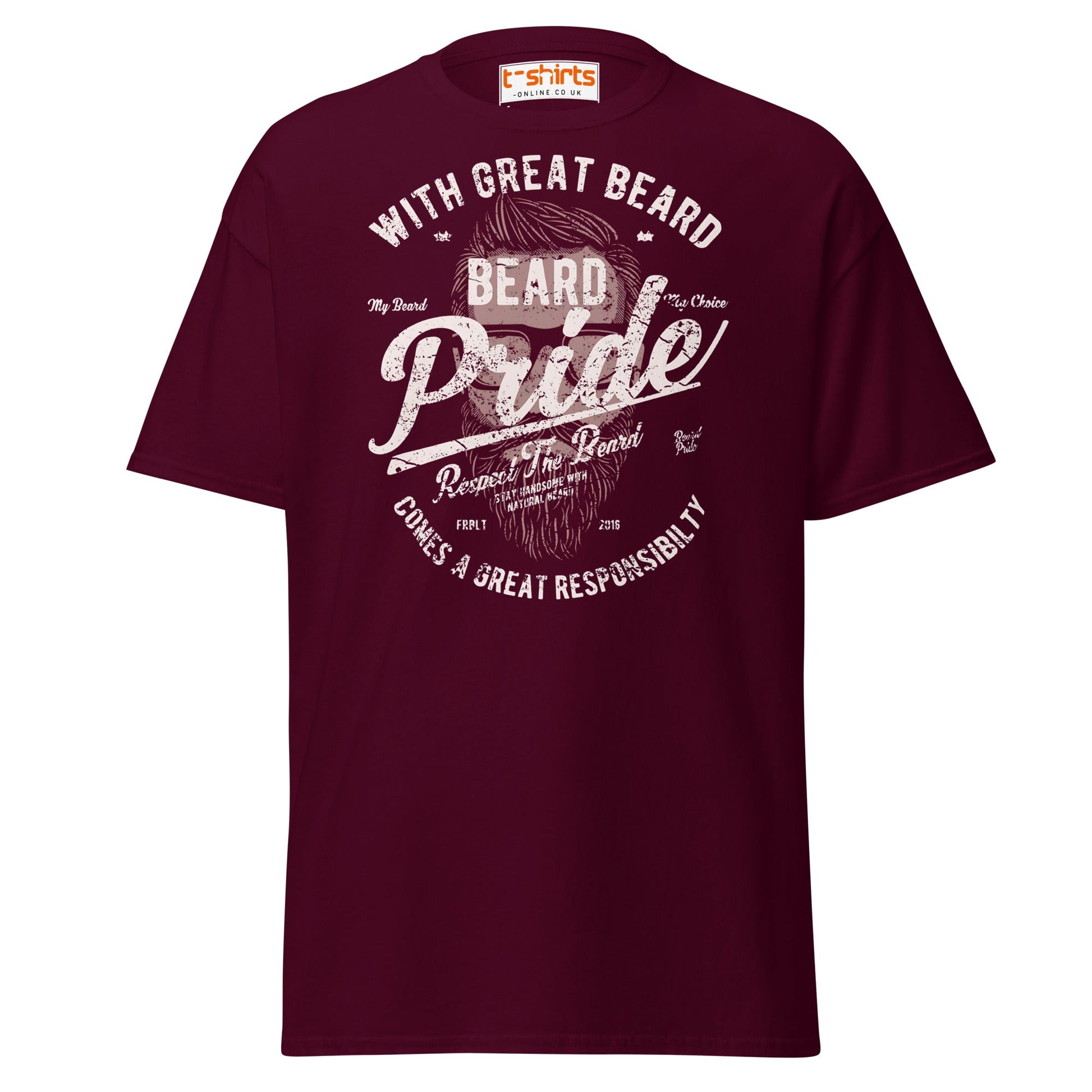 Beard Pride T-Shirt | Great Beard Responsibility Tee - Maroon - T-Shirts Online
