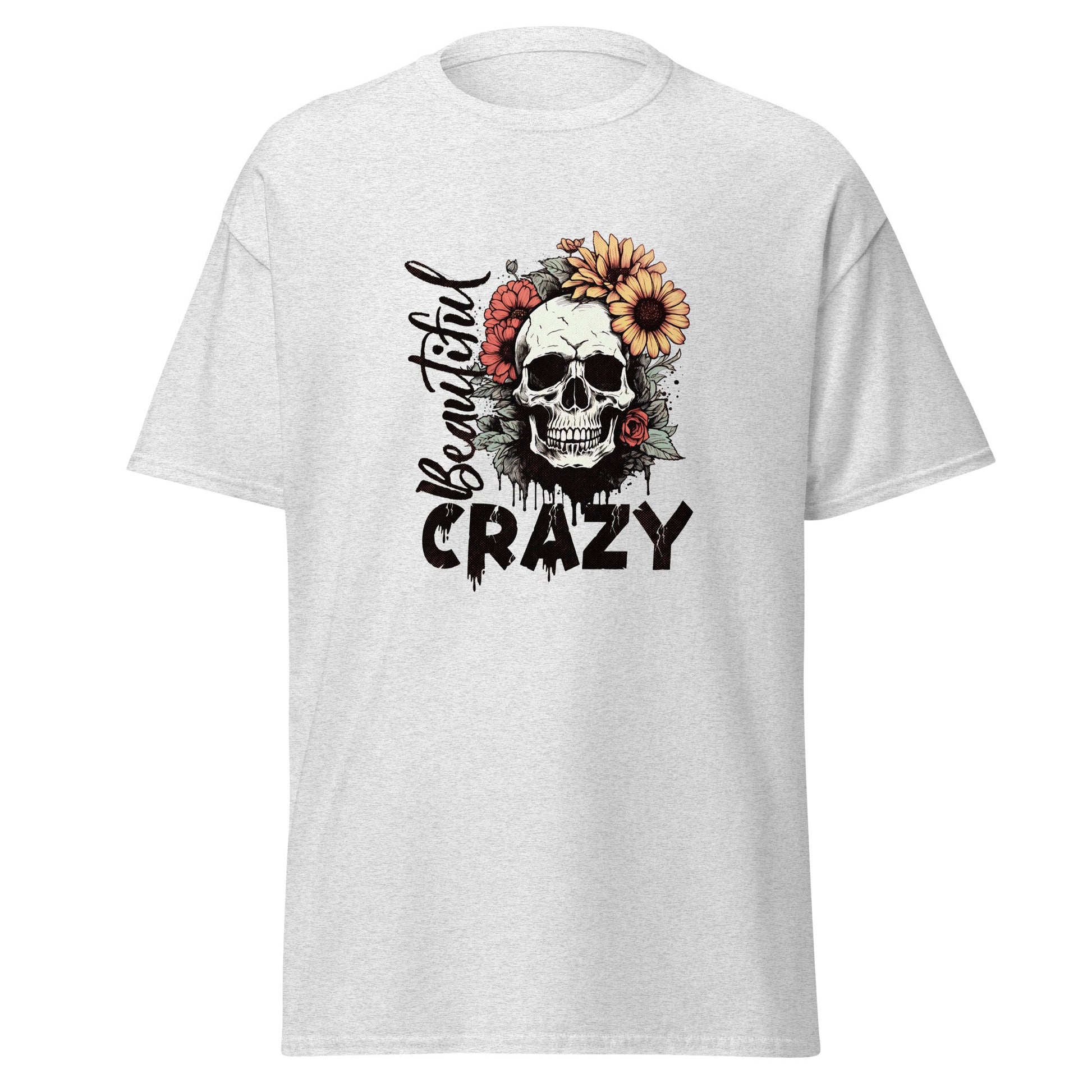 Beautiful Crazy Skull | Skull T-Shirt - Ash - T-Shirts Online