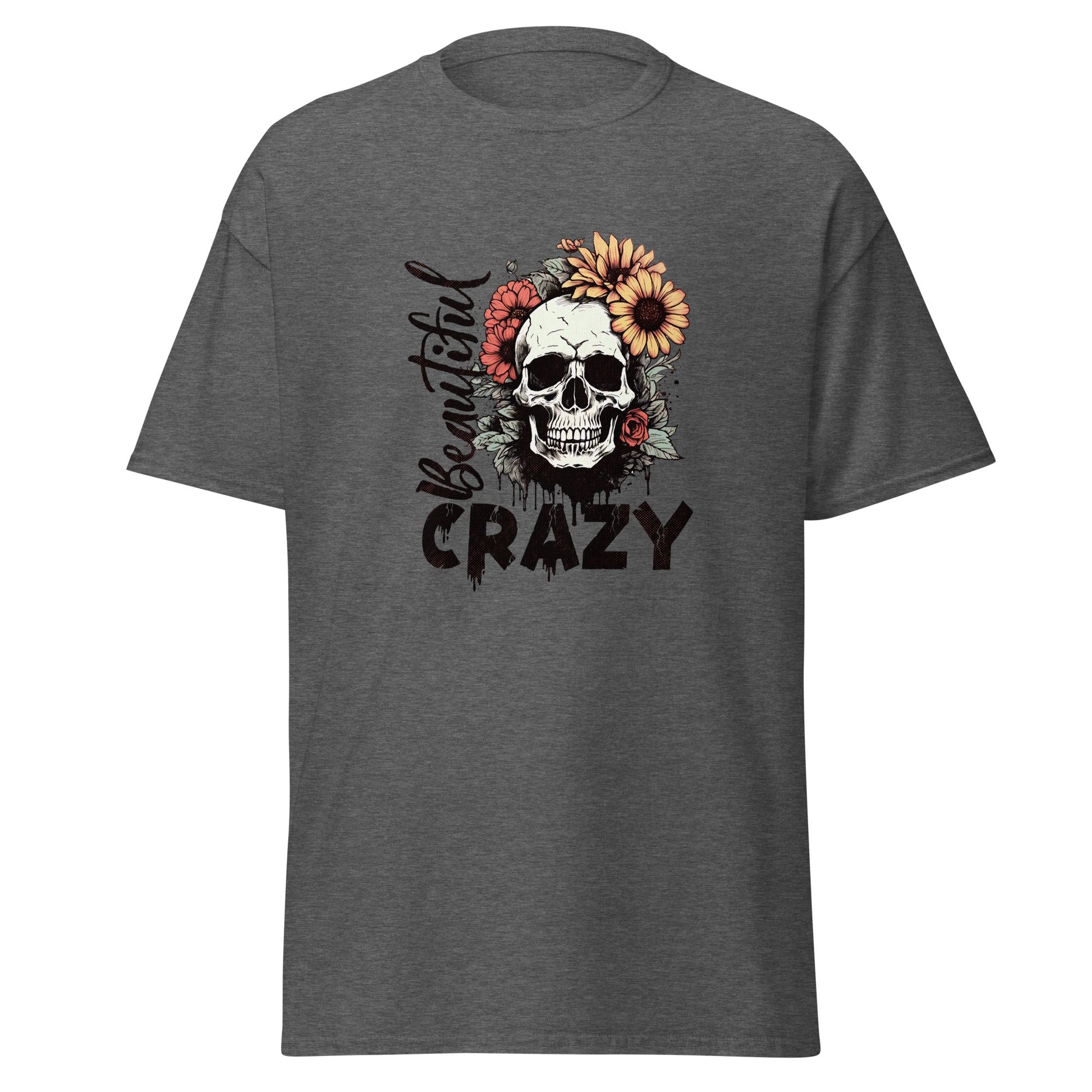 Beautiful Crazy Skull | Skull T-Shirt - Dark Heather - T-Shirts Online