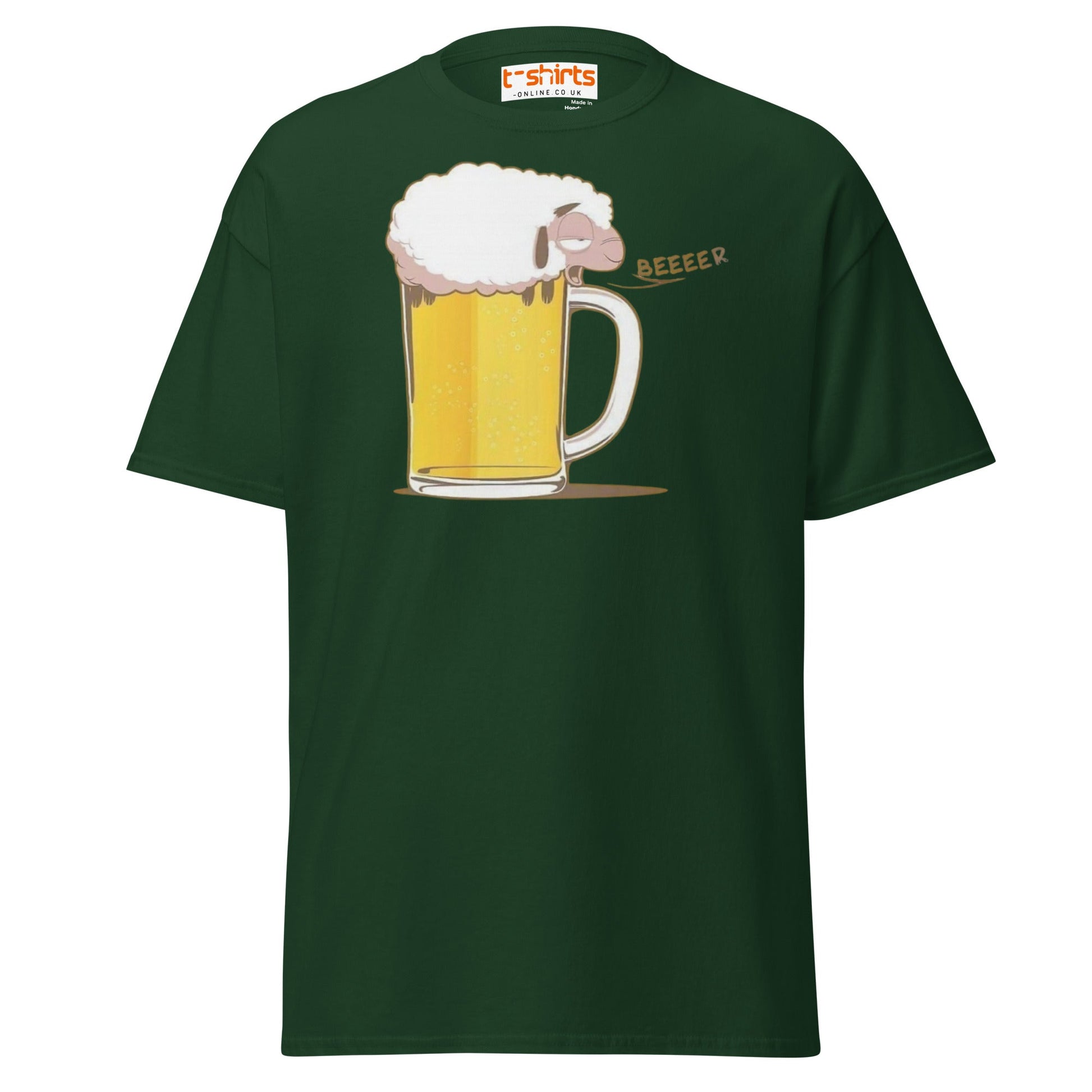 Beer Sheep T-Shirt | Funny Drinking Cartoon Tee - Forest Green - T-Shirts Online
