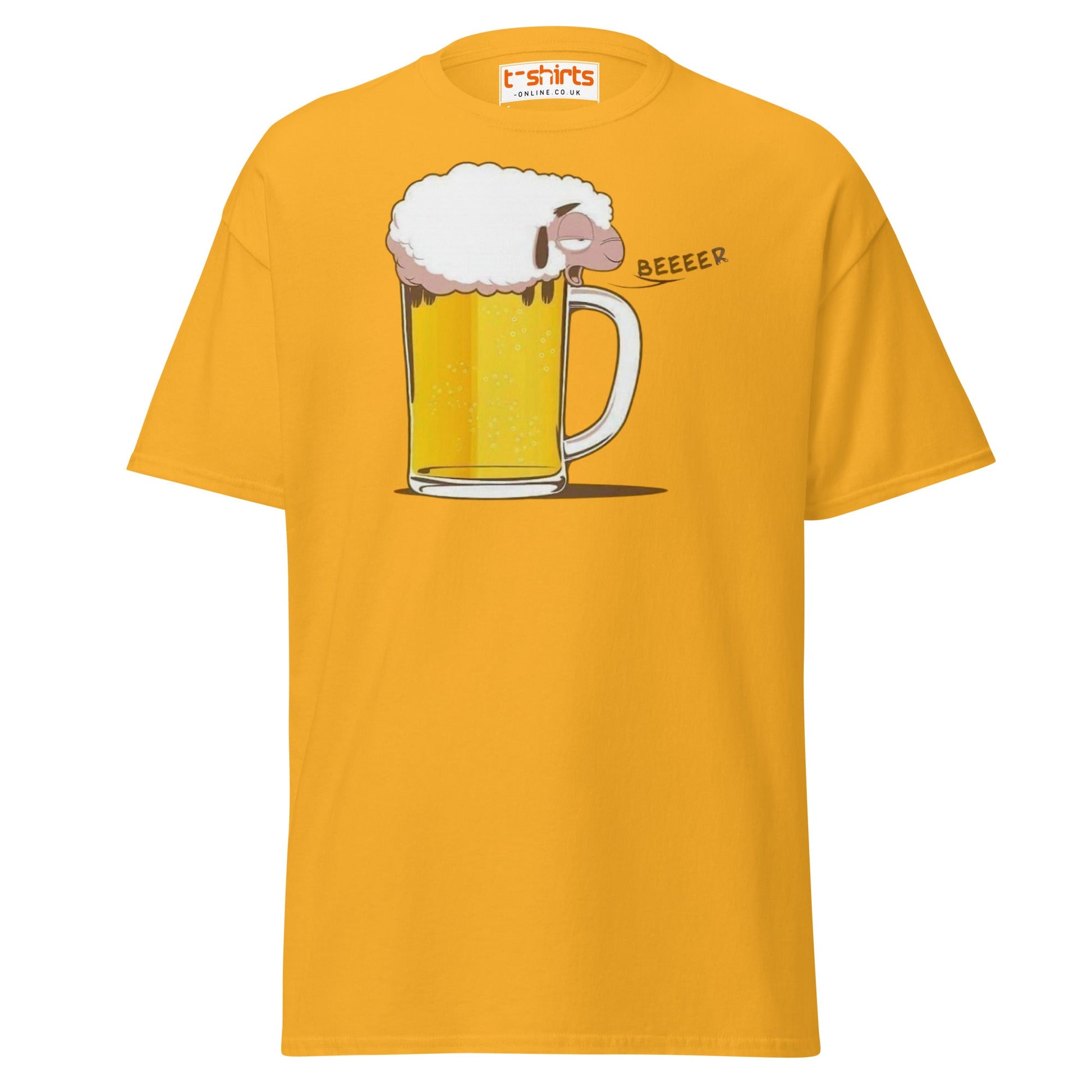 Beer Sheep T-Shirt | Funny Drinking Cartoon Tee - Gold - T-Shirts Online