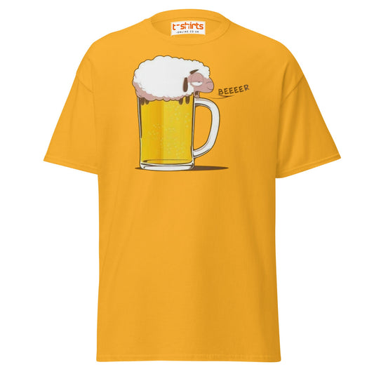 Beer Sheep T-Shirt | Funny Drinking Cartoon Tee - Gold - T-Shirts Online