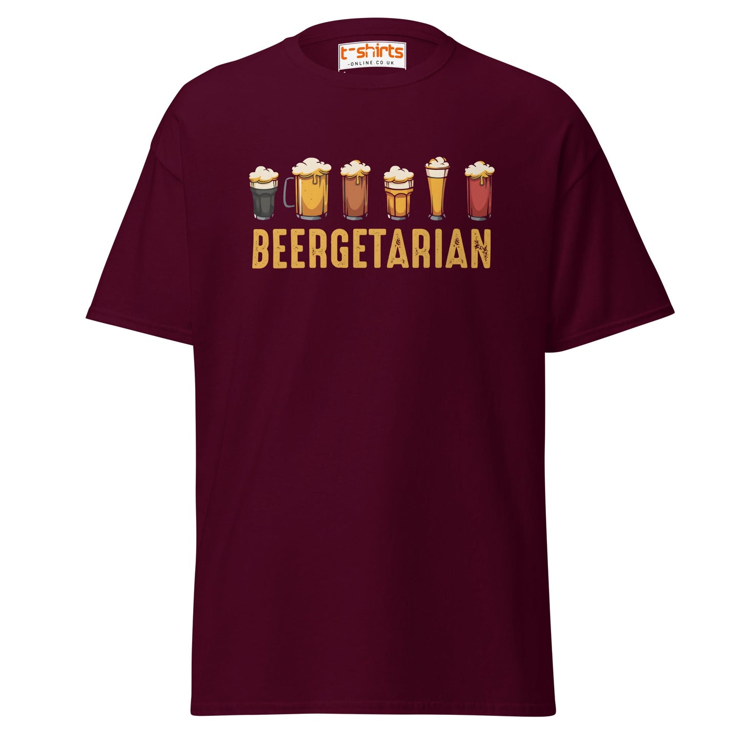 Beergetarian Funny Drinking Graphic T-Shirt - Maroon - T-Shirts Online