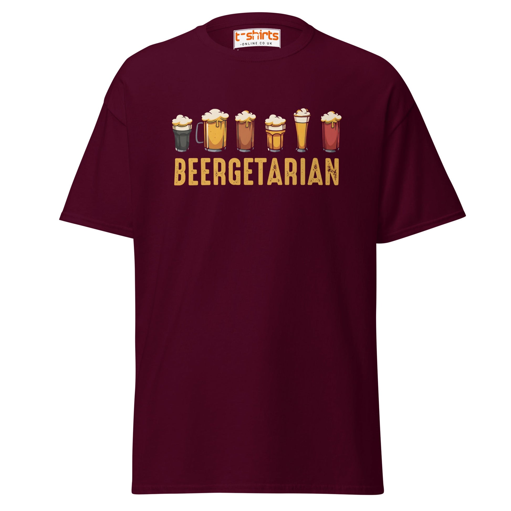 Beergetarian Funny Drinking Graphic T-Shirt - Maroon - T-Shirts Online