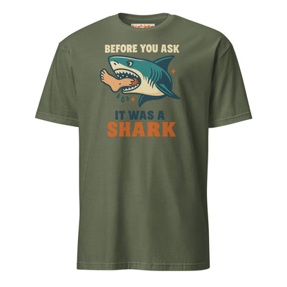 Before You Ask Shark Attack Funny T-Shirt - Military Green - T-Shirts Online