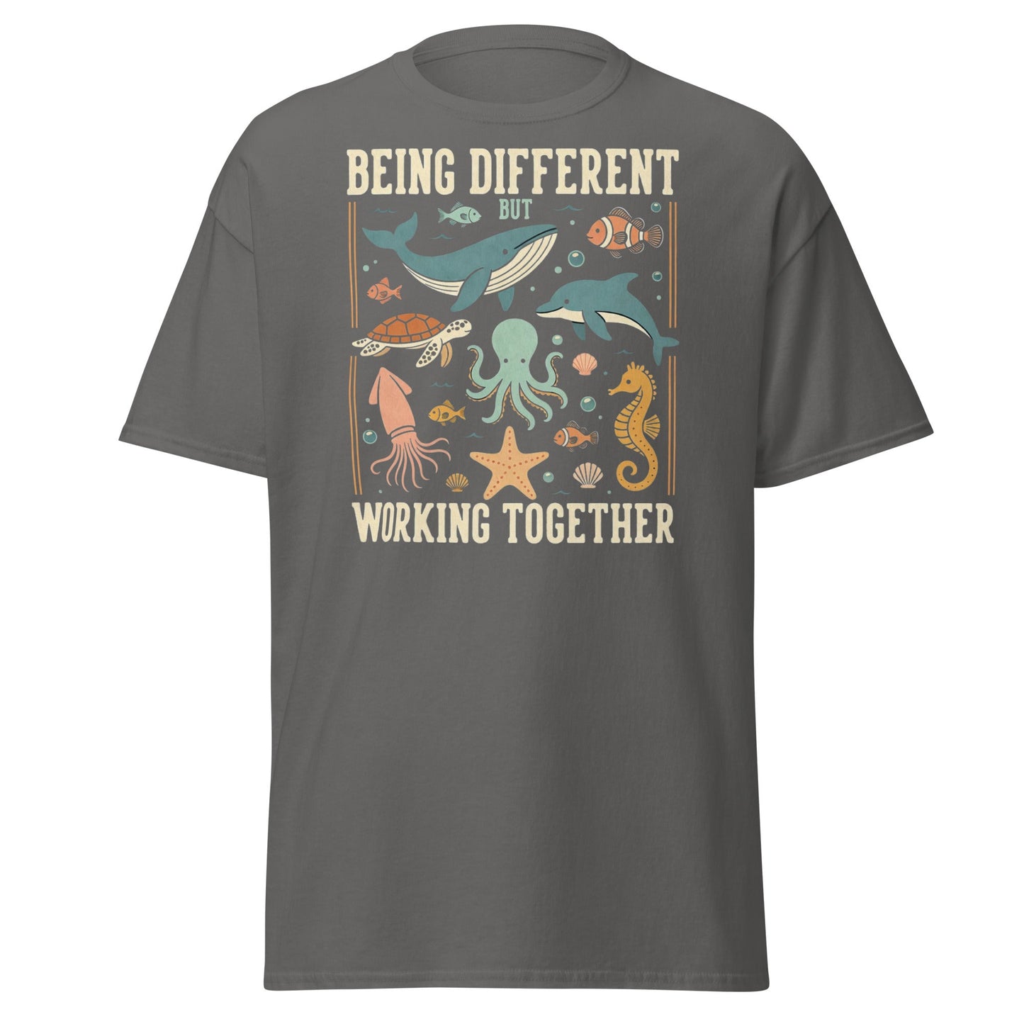 Being Different Working Together T-Shirt - Sea Life Tee - Charcoal - T-Shirts Online