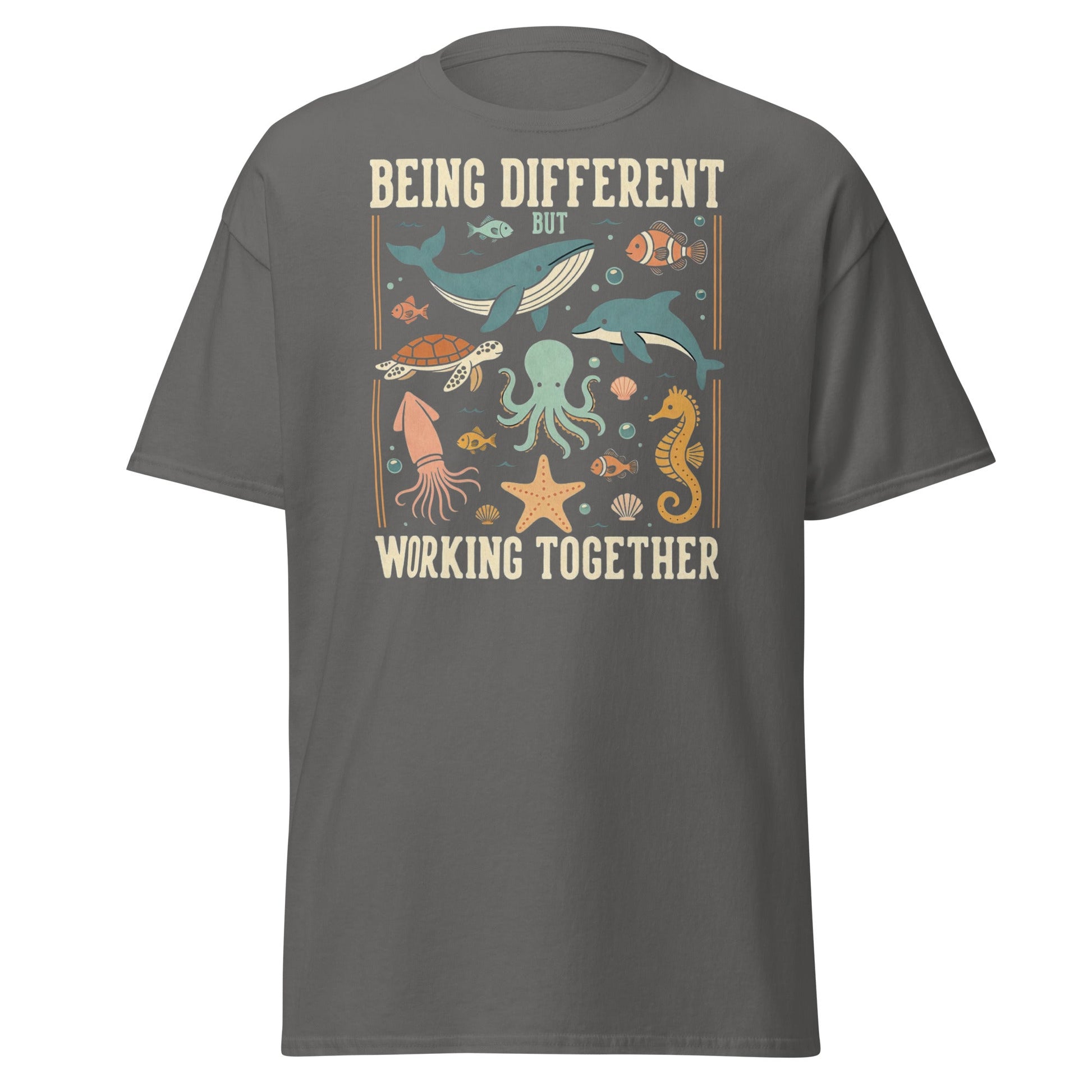 Being Different Working Together T-Shirt - Sea Life Tee - Charcoal - T-Shirts Online