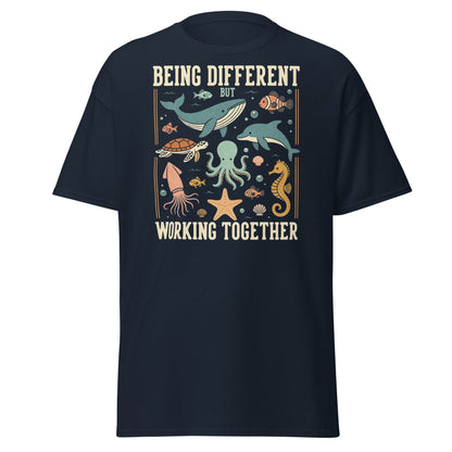 Being Different Working Together T-Shirt - Sea Life Tee - Navy - T-Shirts Online