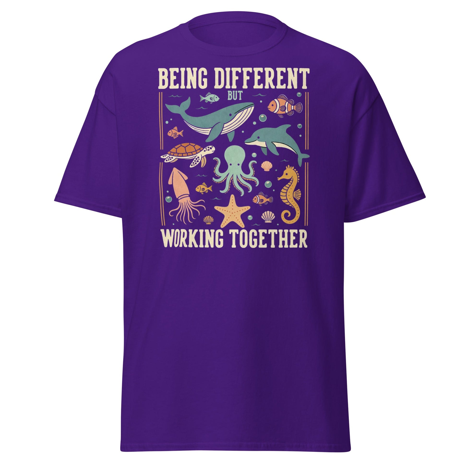 Being Different Working Together T-Shirt - Sea Life Tee - Purple - T-Shirts Online
