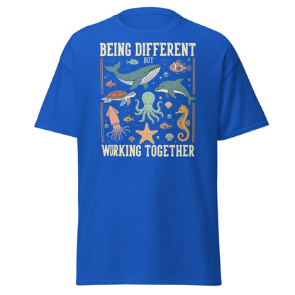Being Different Working Together T-Shirt - Sea Life Tee - Royal - T-Shirts Online