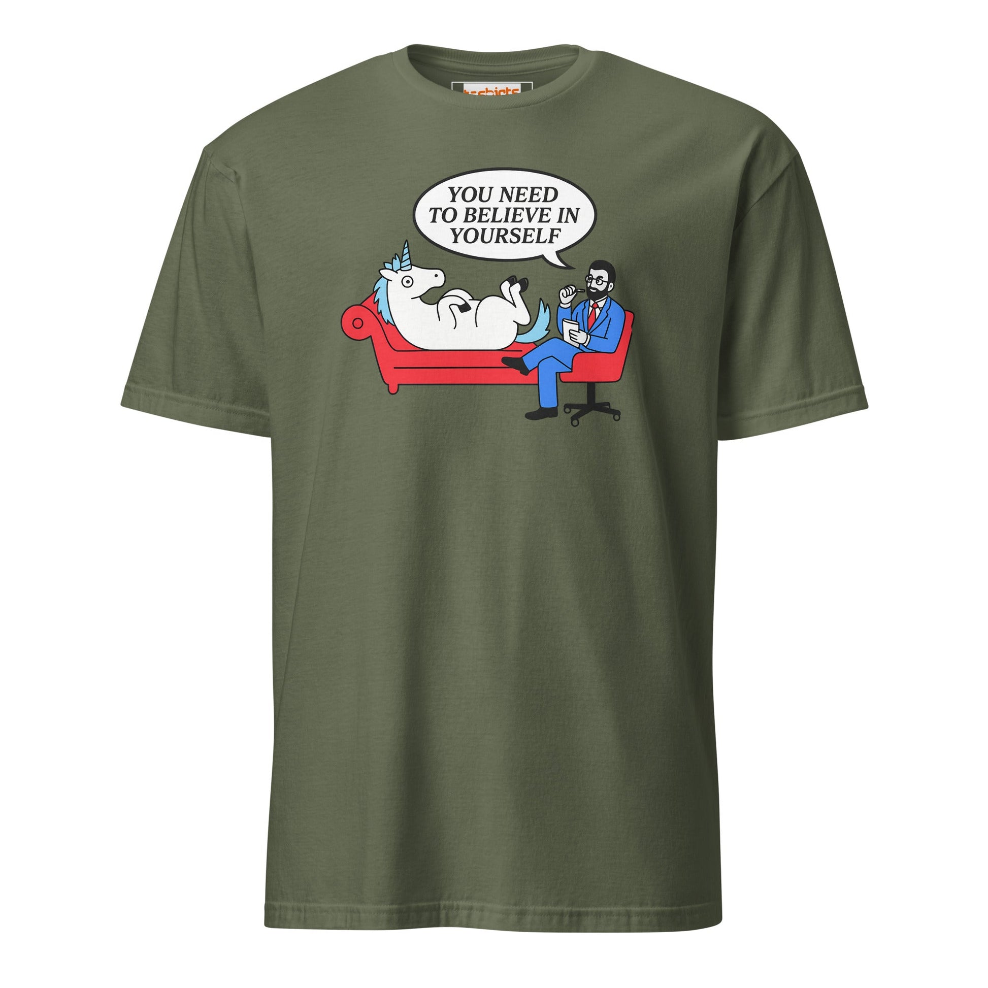 Believe in Yourself T-Shirt | Unicorn T-Shirt - Military Green - T-Shirts Online