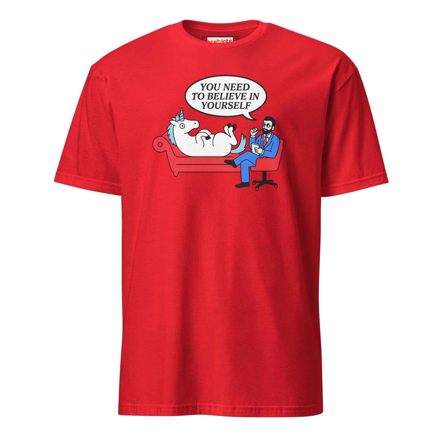 Believe in Yourself T-Shirt | Unicorn T-Shirt - Red - T-Shirts Online