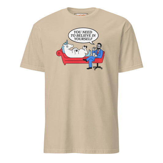 Believe in Yourself T-Shirt | Unicorn T-Shirt - Sand - T-Shirts Online
