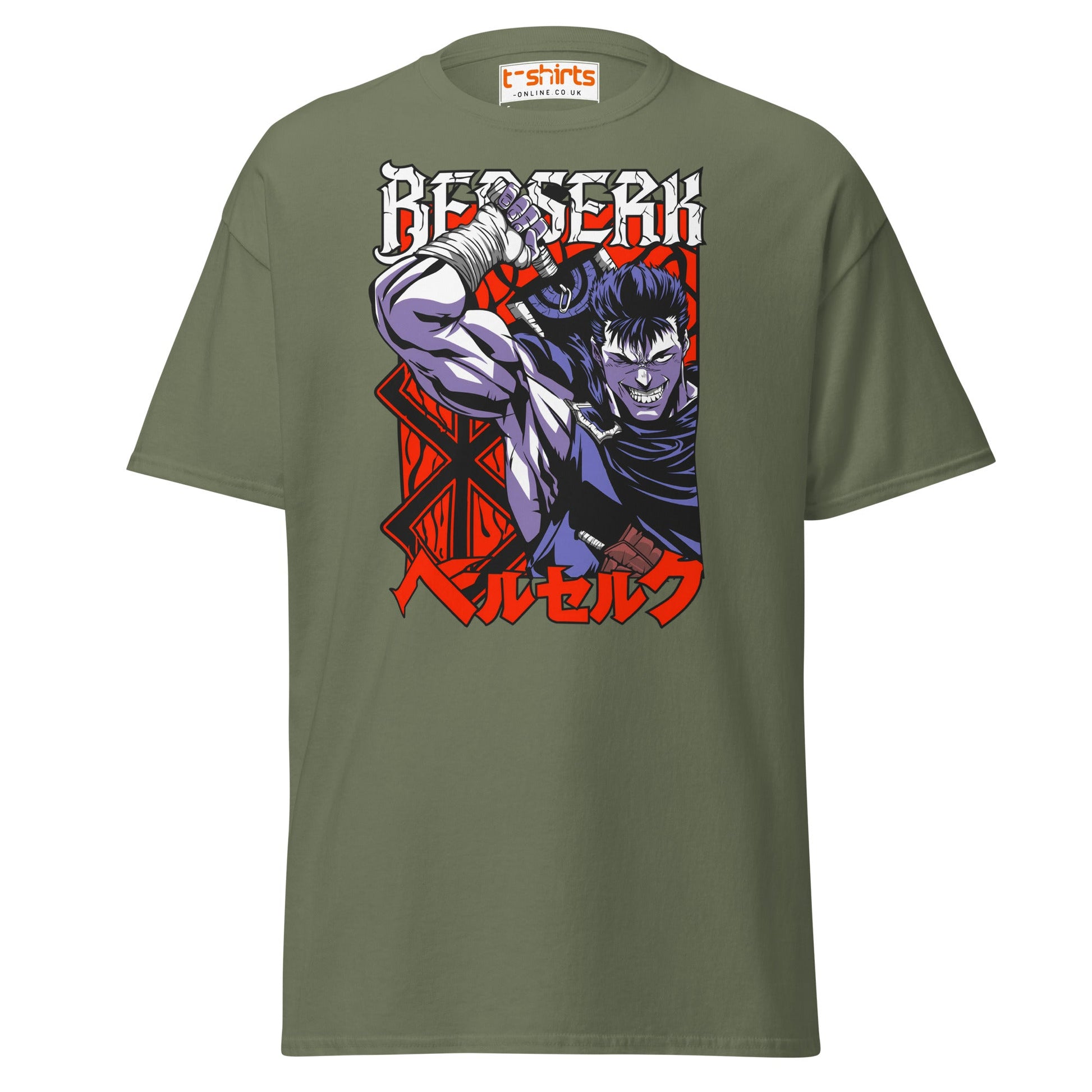 Berserk T-Shirt | Guts Anime Manga Fan Art Tee - Military Green - T-Shirts Online
