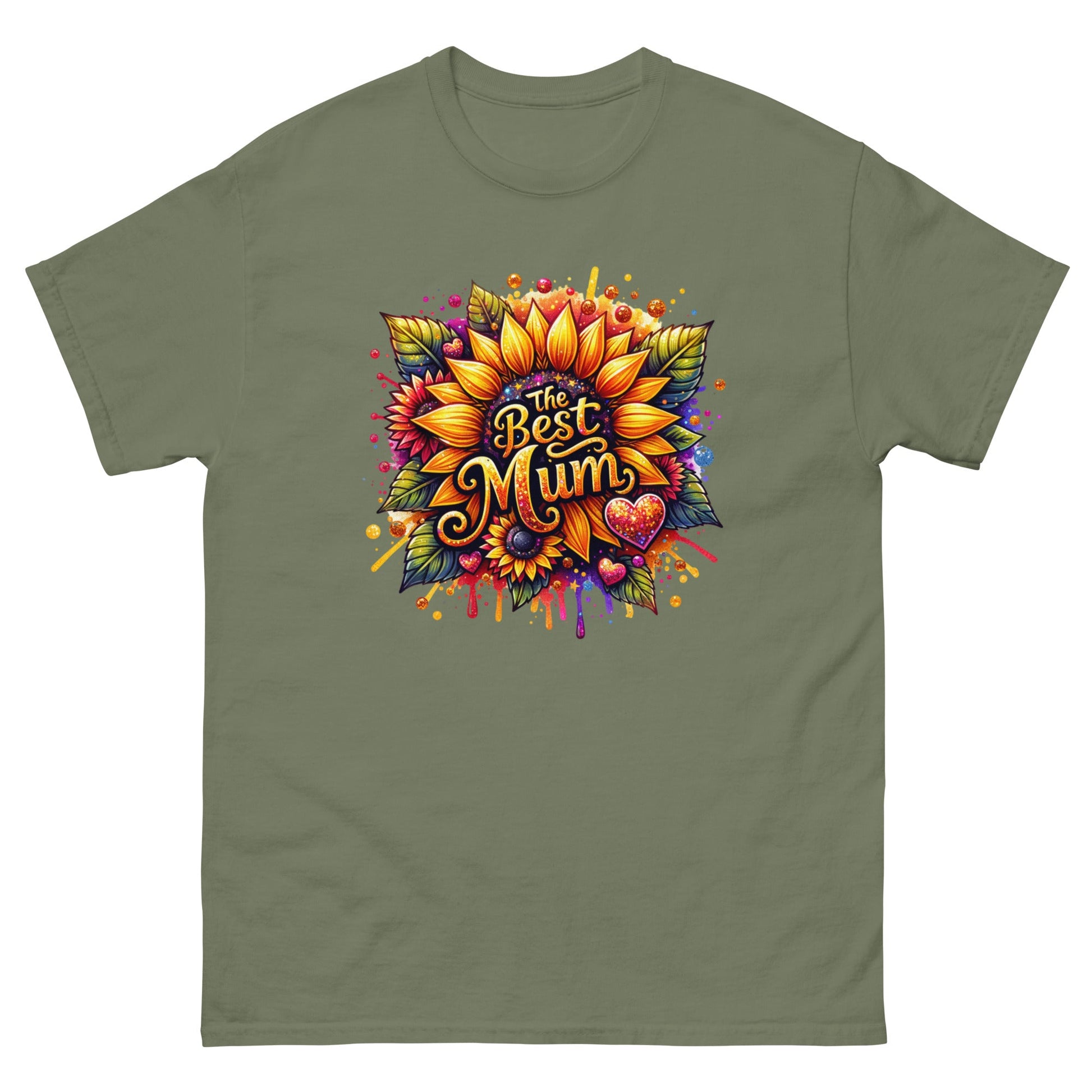 Best Mum Sunflower | Mother's Day T-Shirt - Military Green - T-Shirts Online