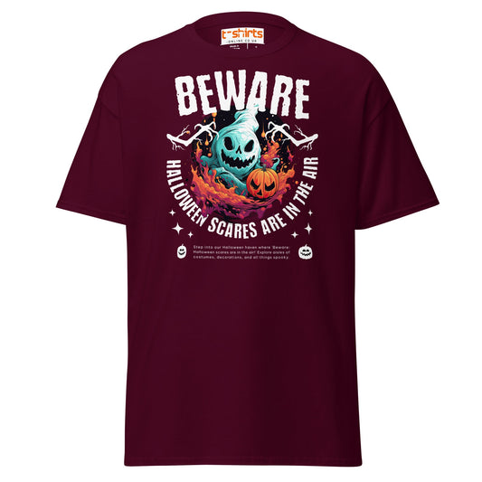Beware Halloween Scares T-Shirt - Maroon - T-Shirts Online