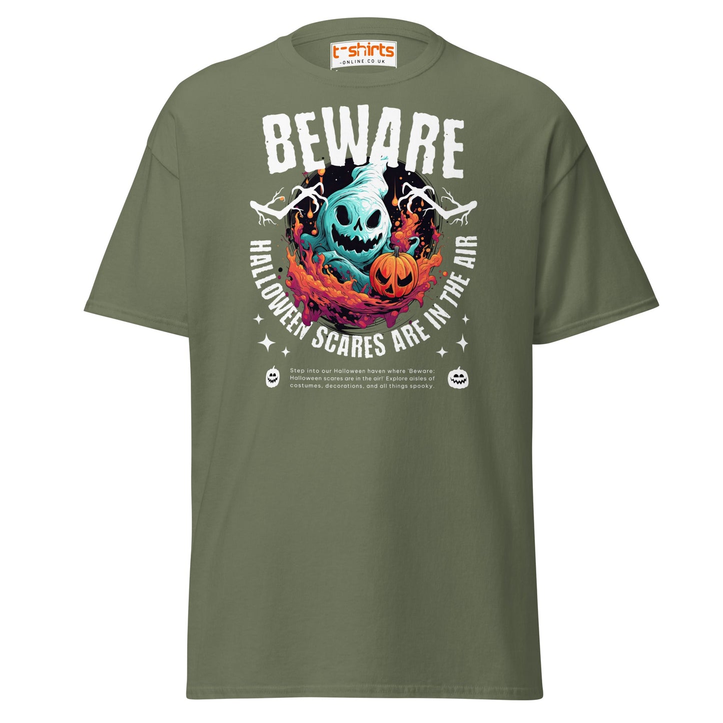 Beware Halloween Scares T-Shirt - Military Green - T-Shirts Online