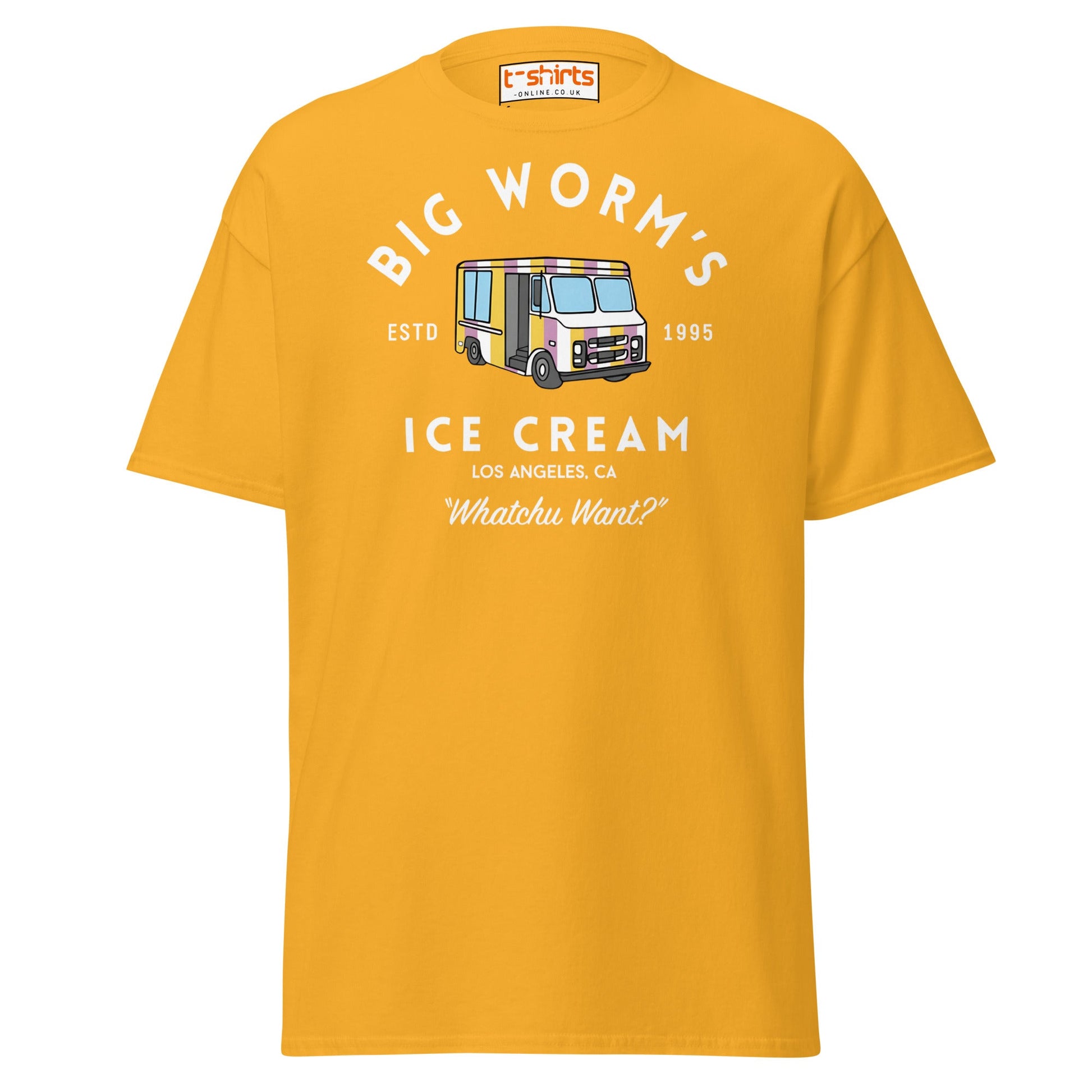 Big Worm’s Ice Cream T-Shirt | Retro LA Streetwear Tee - Gold - T-Shirts Online