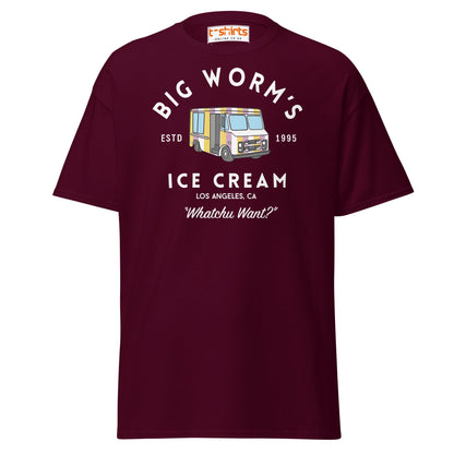 Big Worm’s Ice Cream T-Shirt | Retro LA Streetwear Tee - Maroon - T-Shirts Online