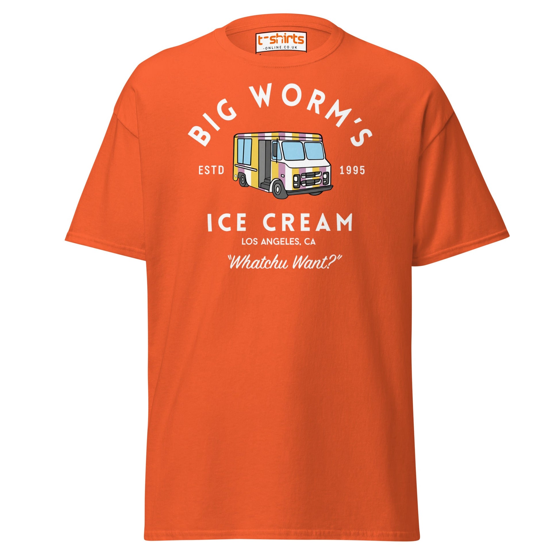 Big Worm’s Ice Cream T-Shirt | Retro LA Streetwear Tee - Orange - T-Shirts Online