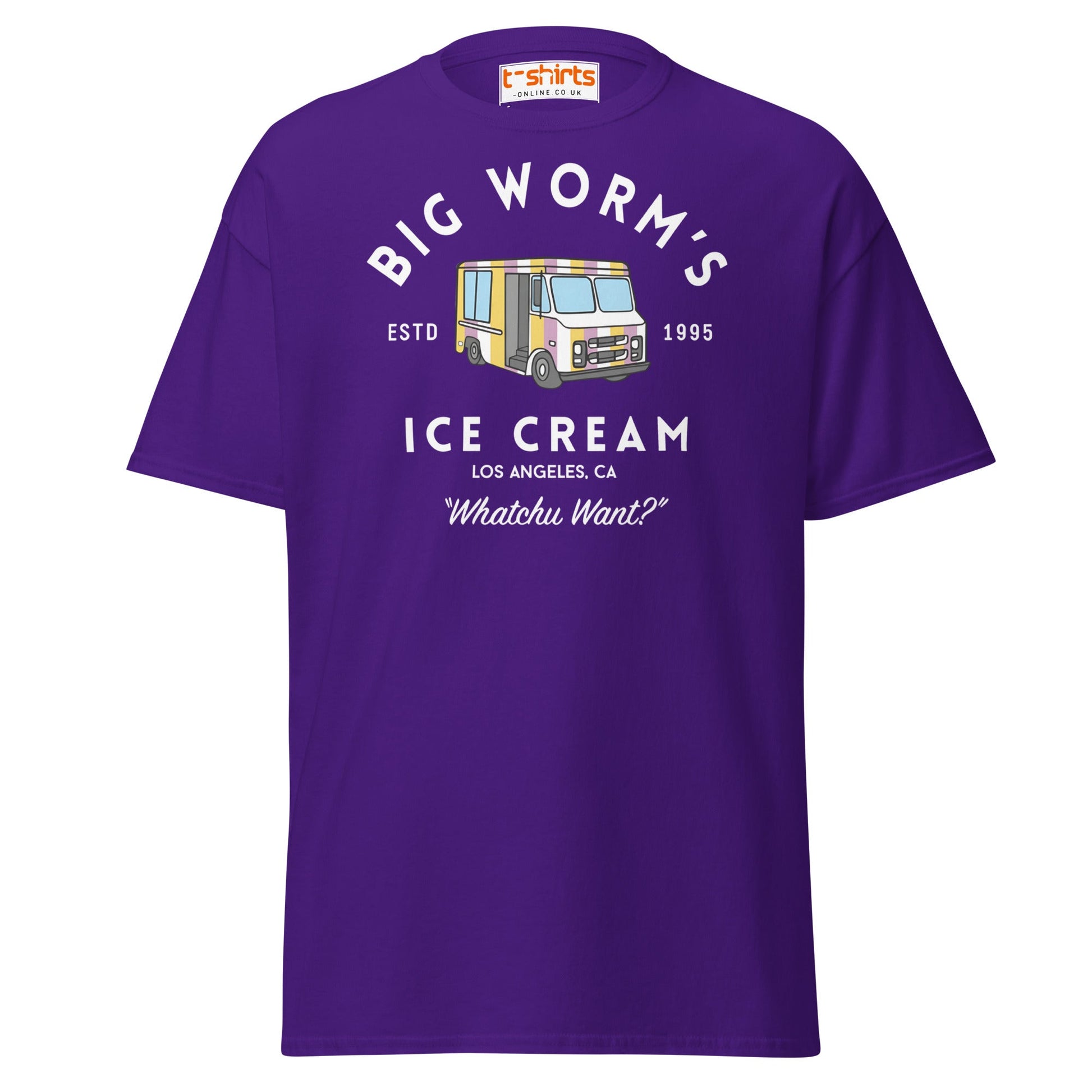 Big Worm’s Ice Cream T-Shirt | Retro LA Streetwear Tee - Purple - T-Shirts Online