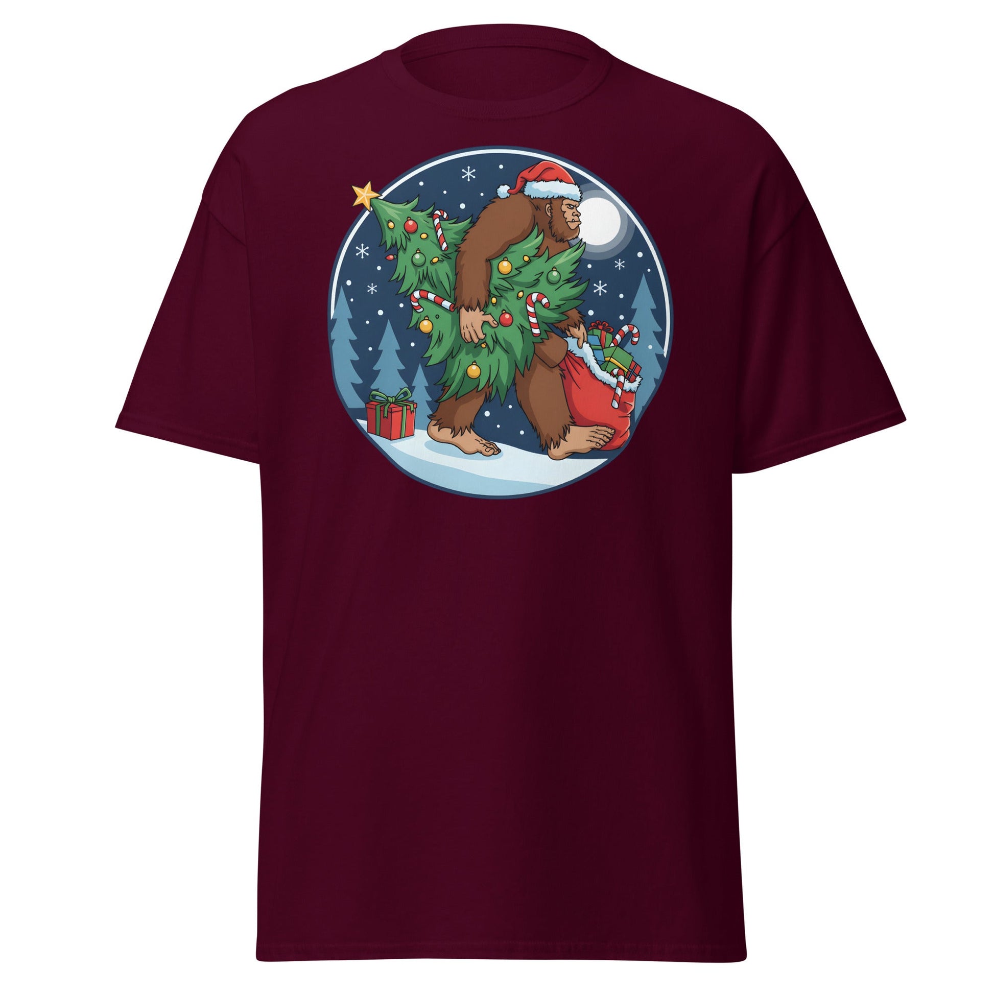 Bigfoot Christmas T-Shirt - Maroon - T-Shirts Online