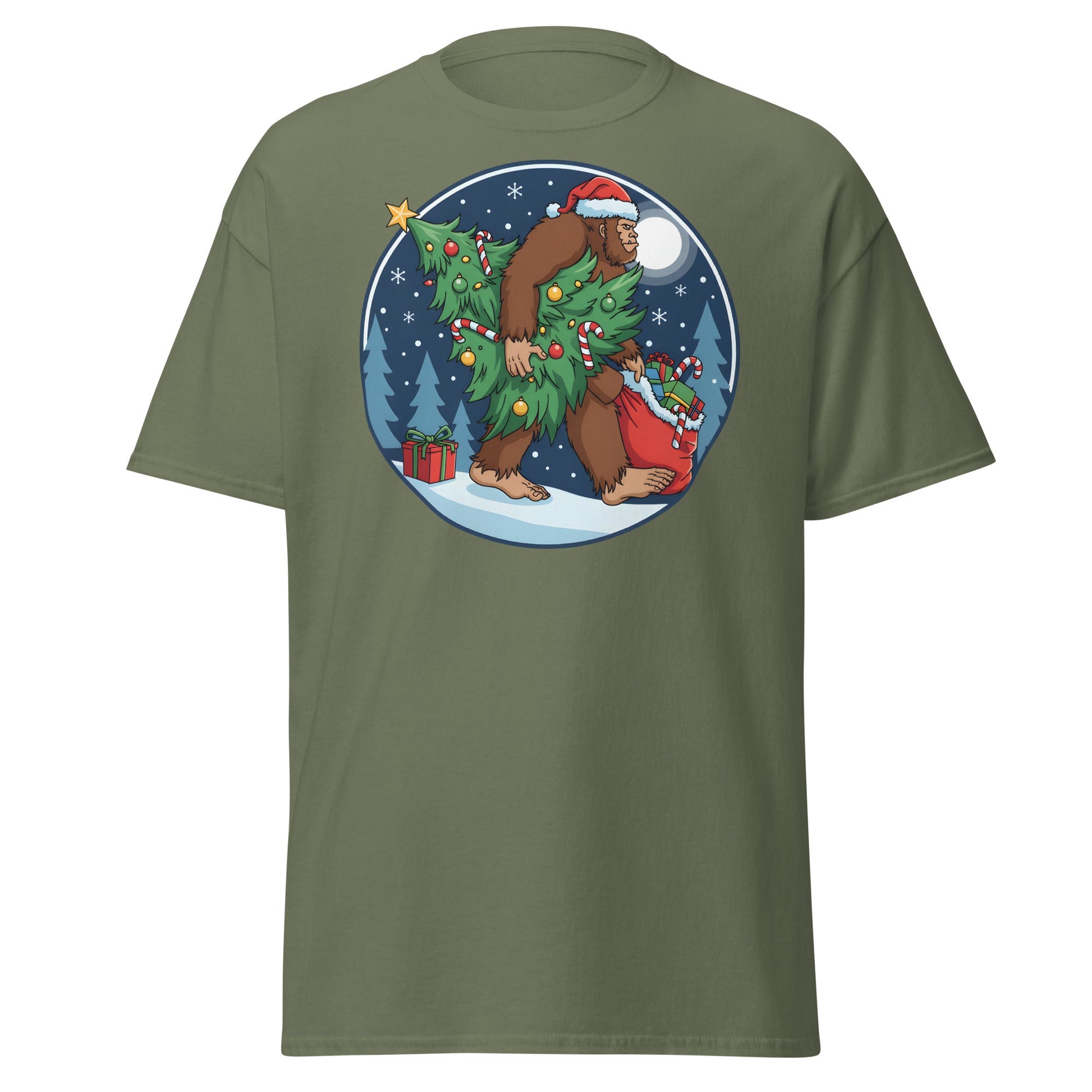 Bigfoot Christmas T-Shirt - Military Green - T-Shirts Online