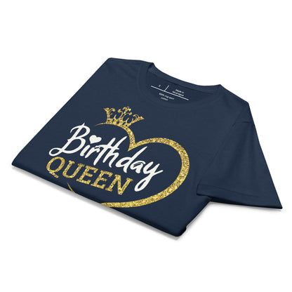 Birthday Queen T-Shirt – Sparkling Gold Glitter Crown Tee - Black - T-Shirts Online