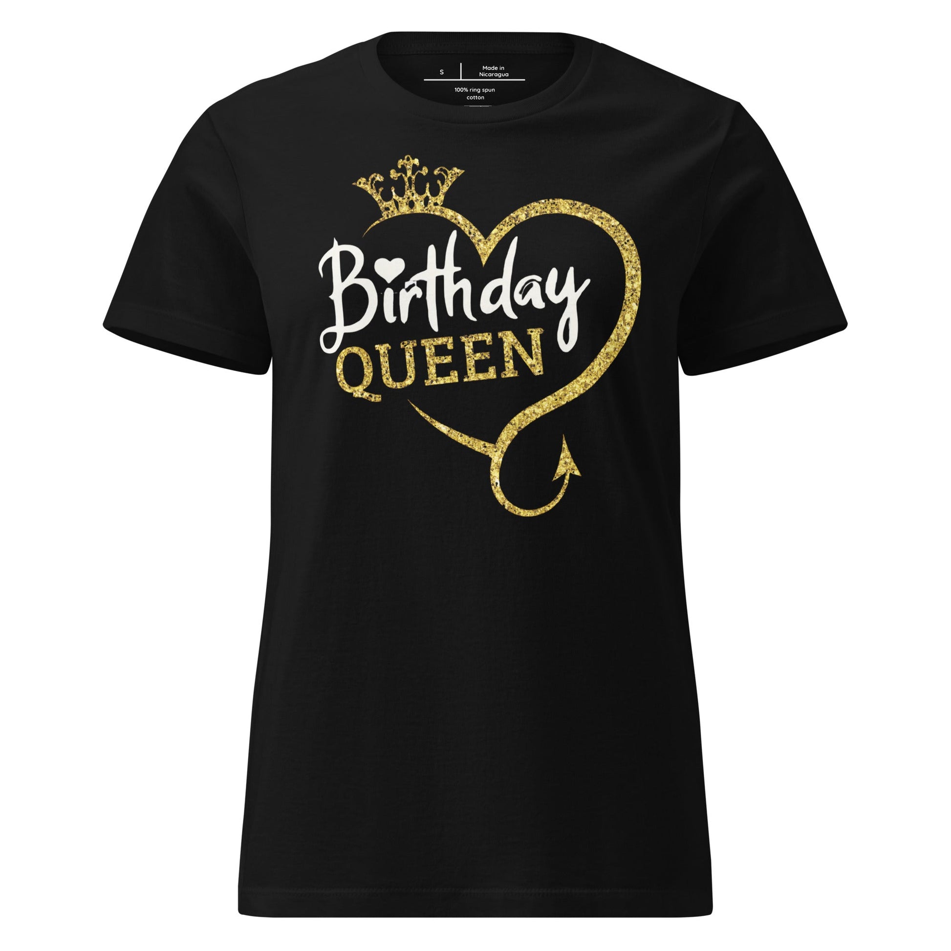 Birthday Queen T-Shirt – Sparkling Gold Glitter Crown Tee - Black - T-Shirts Online