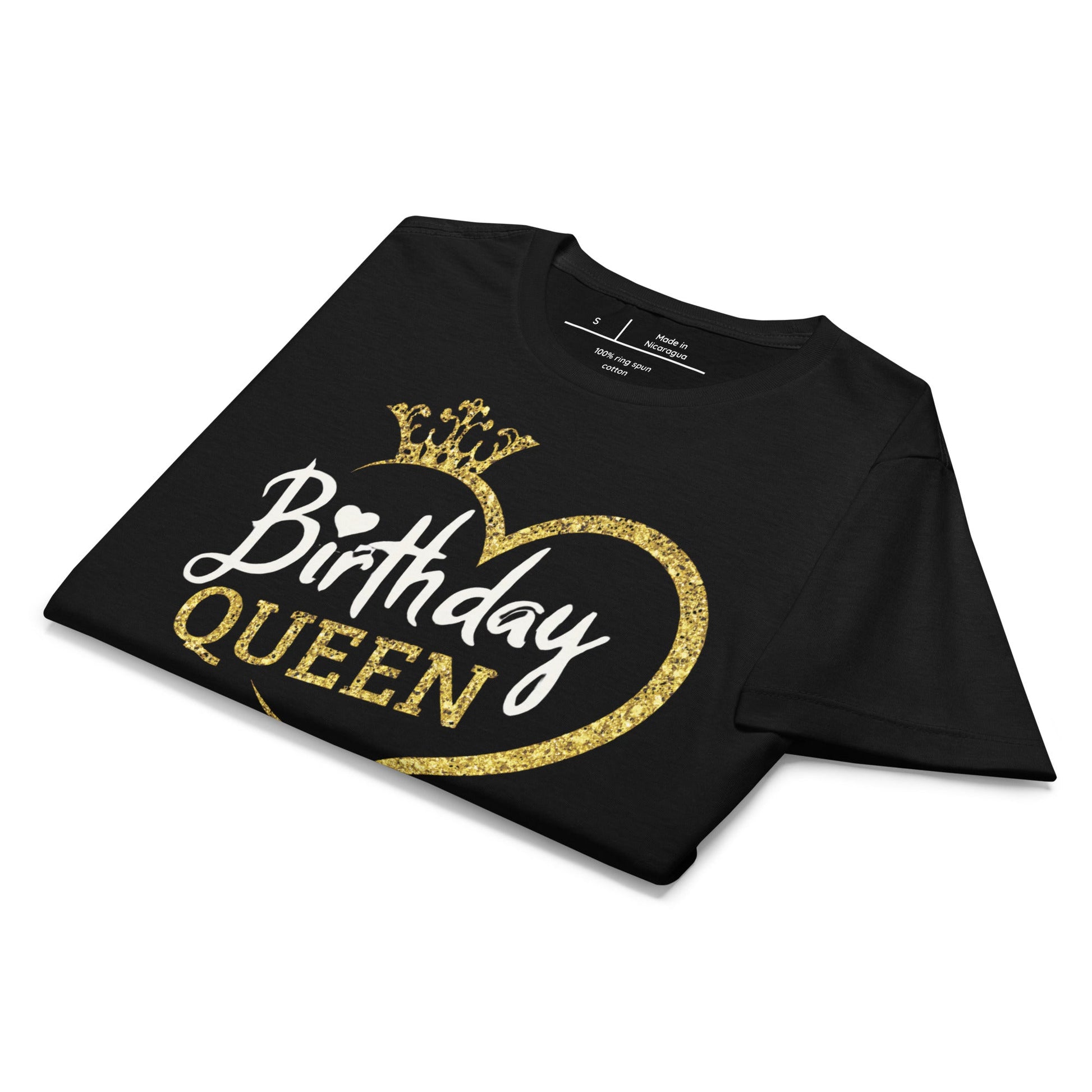 Birthday Queen T-Shirt – Sparkling Gold Glitter Crown Tee - Black - T-Shirts Online