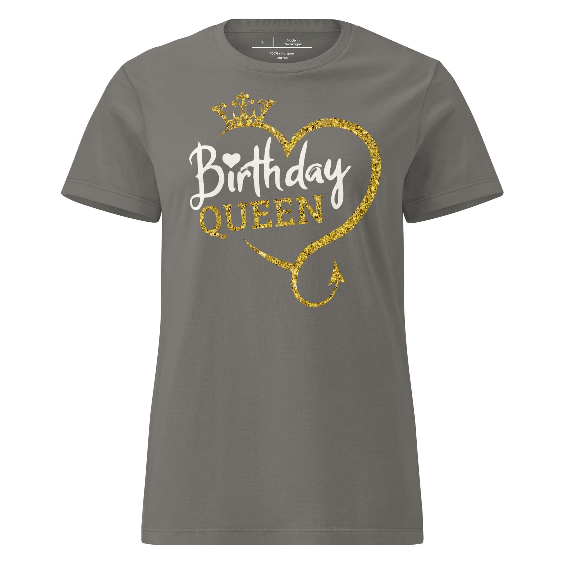 Birthday Queen T-Shirt – Sparkling Gold Glitter Crown Tee - Charcoal - T-Shirts Online