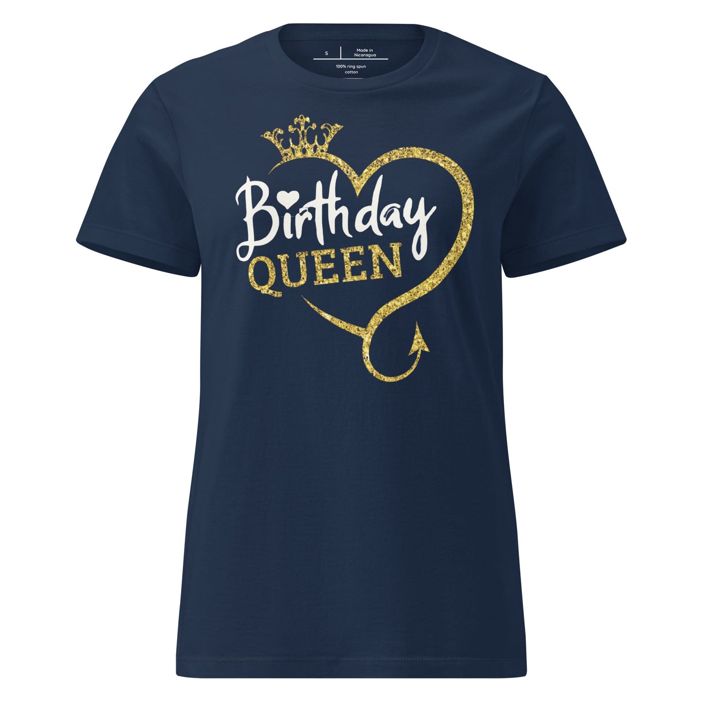Birthday Queen T-Shirt – Sparkling Gold Glitter Crown Tee - Navy - T-Shirts Online
