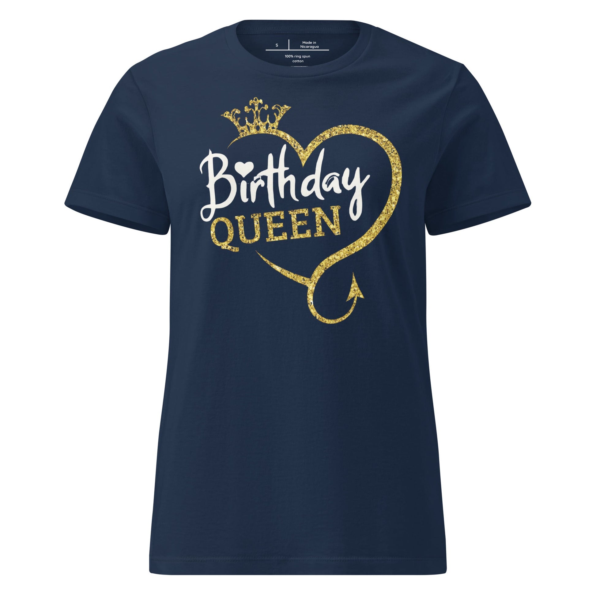 Birthday Queen T-Shirt – Sparkling Gold Glitter Crown Tee - Navy - T-Shirts Online