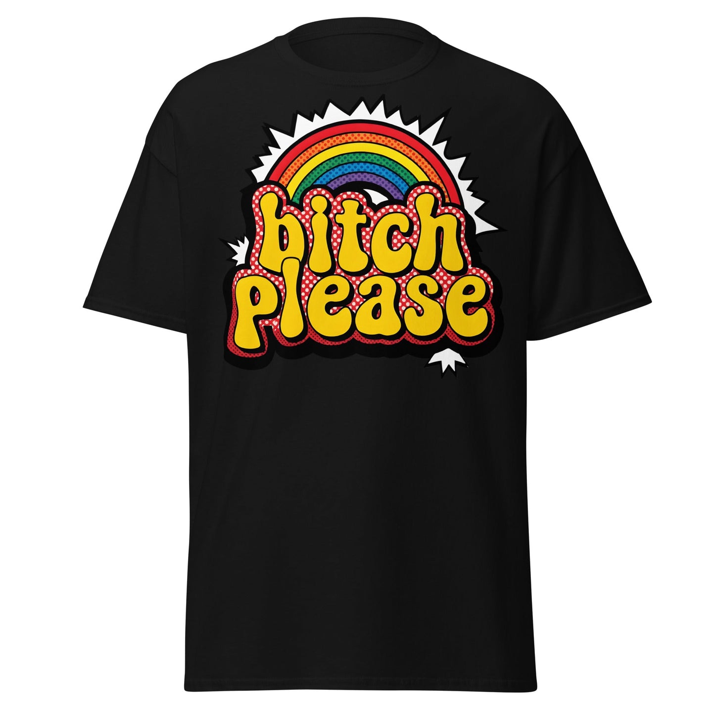 Bitch Please T-Shirt Retro Rainbow Sarcastic Tee - Black - T-Shirts Online