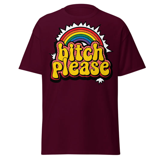 Bitch Please T-Shirt Retro Rainbow Sarcastic Tee - Maroon - T-Shirts Online