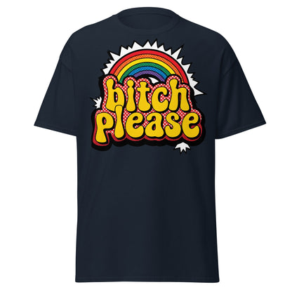 Bitch Please T-Shirt Retro Rainbow Sarcastic Tee - Navy - T-Shirts Online