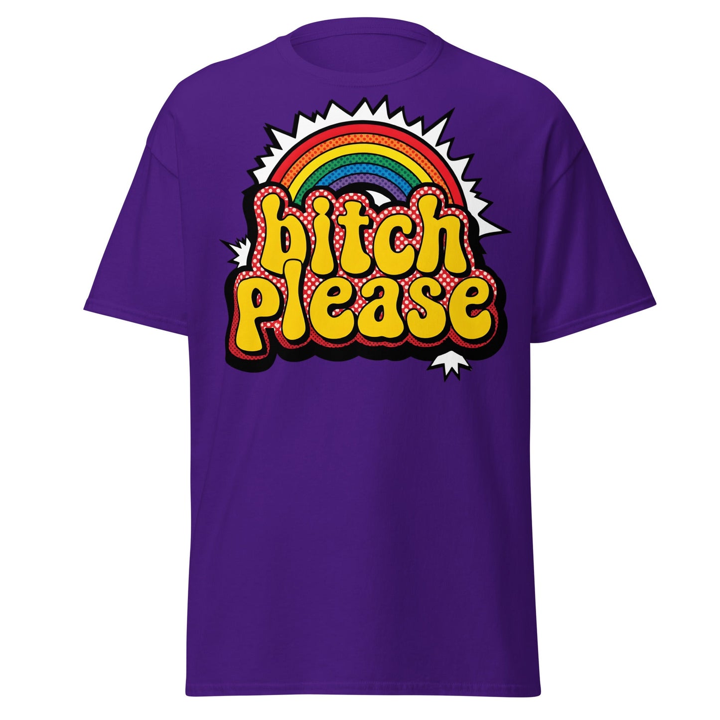 Bitch Please T-Shirt Retro Rainbow Sarcastic Tee - Purple - T-Shirts Online