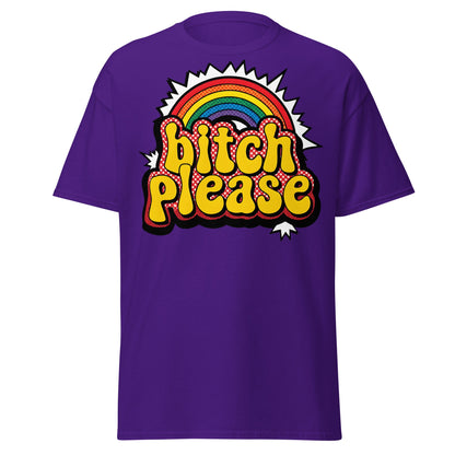 Bitch Please T-Shirt Retro Rainbow Sarcastic Tee - Purple - T-Shirts Online
