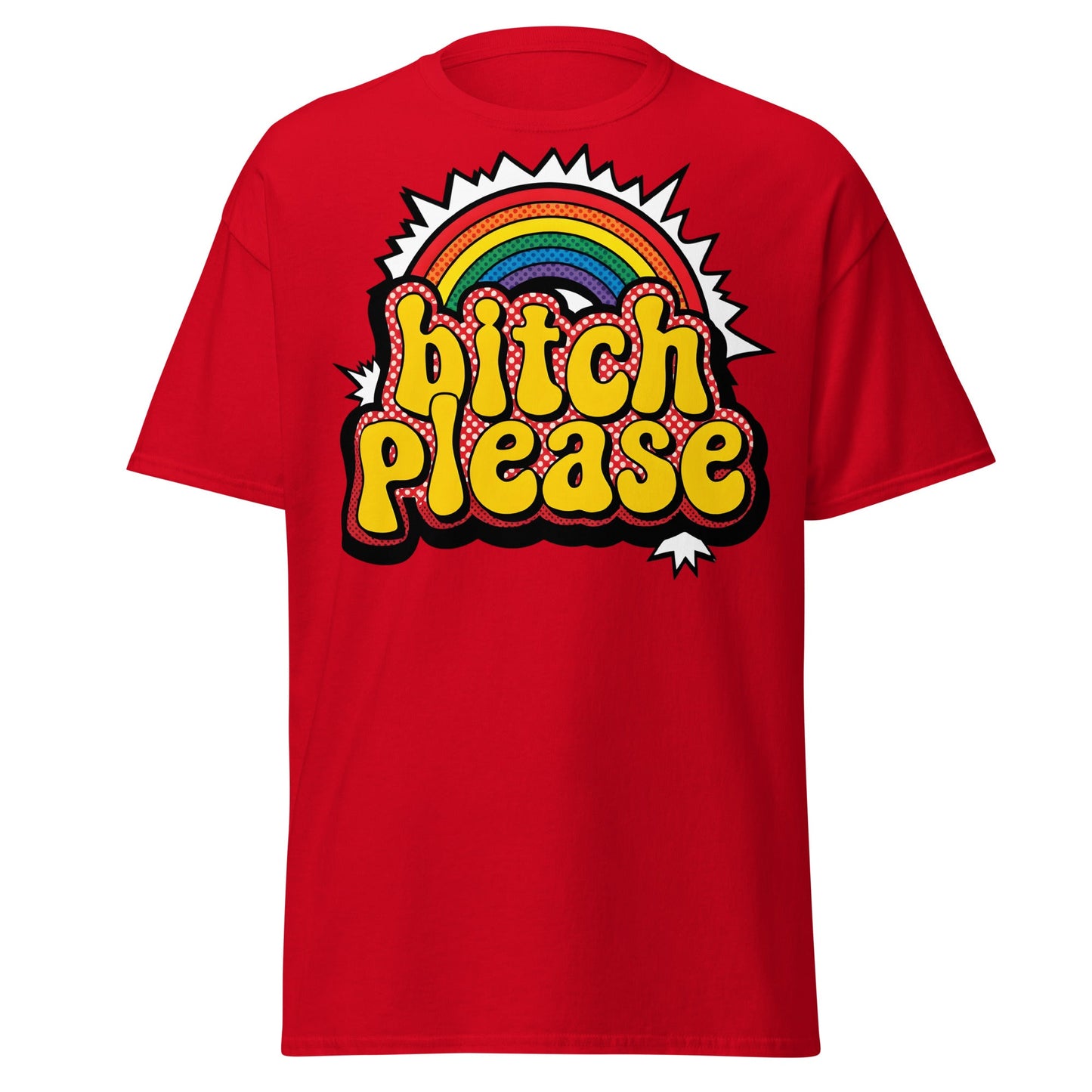 Bitch Please T-Shirt Retro Rainbow Sarcastic Tee - Red - T-Shirts Online