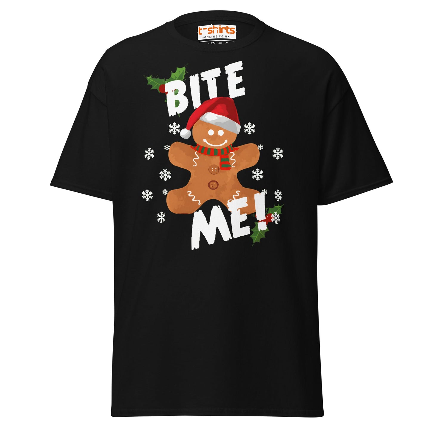Bite Me Gingerbread T-Shirt | Funny Christmas Cookie Tee - Black - T-Shirts Online