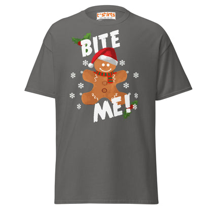 Bite Me Gingerbread T-Shirt | Funny Christmas Cookie Tee - Charcoal - T-Shirts Online