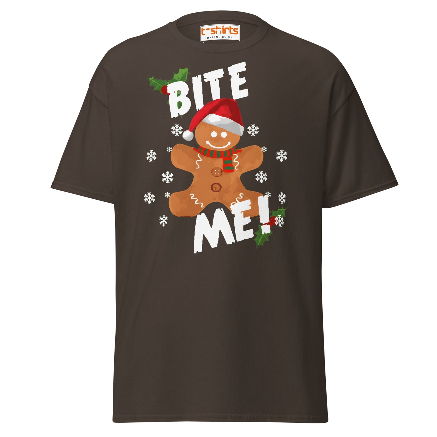 Bite Me Gingerbread T-Shirt | Funny Christmas Cookie Tee - Dark Chocolate - T-Shirts Online