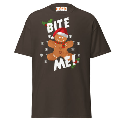 Bite Me Gingerbread T-Shirt | Funny Christmas Cookie Tee - Dark Chocolate - T-Shirts Online